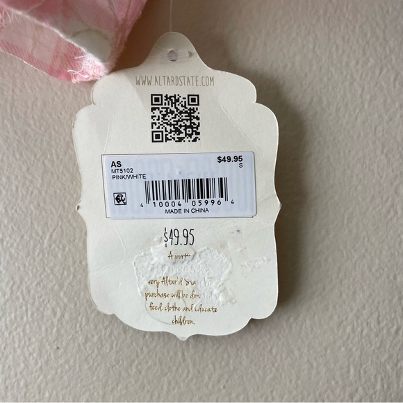 Altar'd State Gingham Crop Top Tie Front Puff Sleeve Eyelet Coquette NWT - Picture 8 of 8